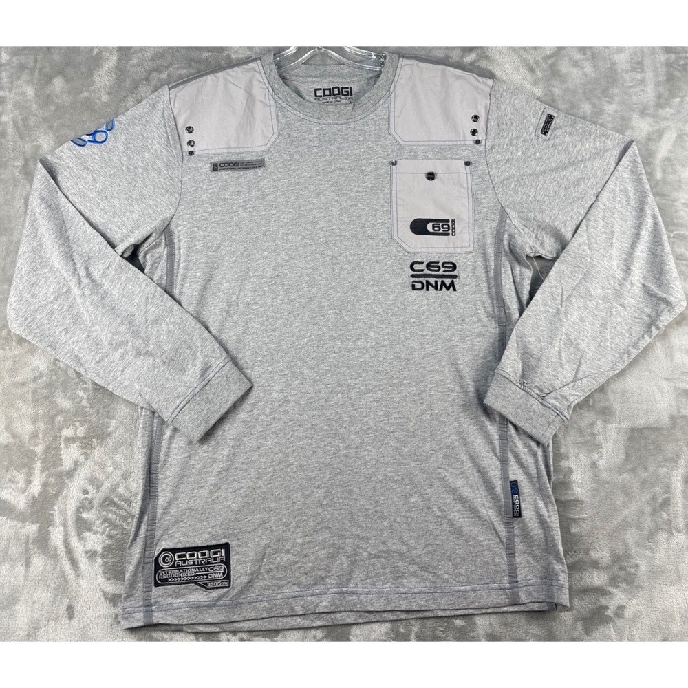 Coogi Australia Mens Long Sleeve T-Shirt Grey C69 DNM Techwear Utility Large NWT